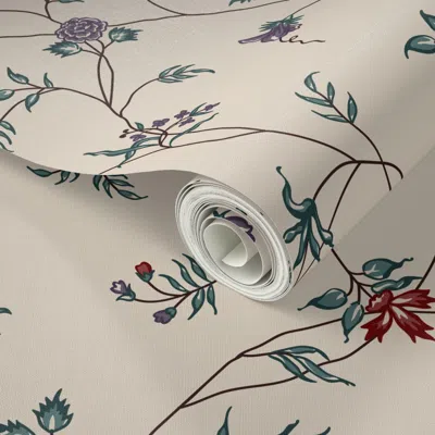 Spoonflower Peel And Stick Wallpaper Chintz Vine Tan Small 2' X 12' Removable