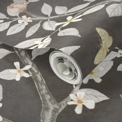 Spoonflower Peel And Stick Wallpaper Chocolate Elsie's Garden 2' X 12' Removable In Gray