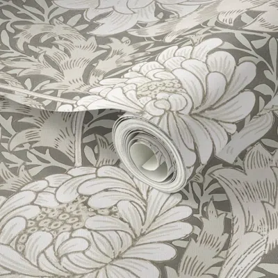 Spoonflower Peel And Stick Wallpaper Chrysanthemum In Linen - William Morris 2' X 12' Removable