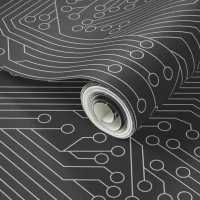 Spoonflower Peel And Stick Wallpaper Circuit Board Geek Computer Science Grey 2' X 12' Removable