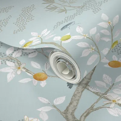 Spoonflower Peel And Stick Wallpaper Citrus Tree White Mist Scatter 2' X 12' Removable
