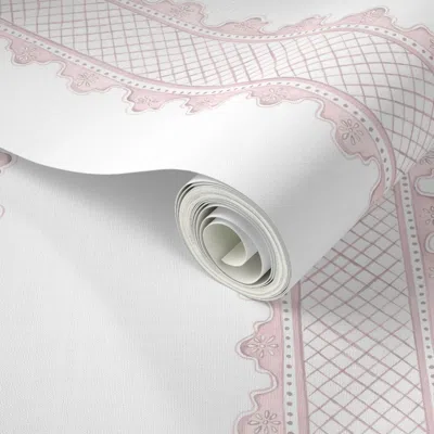Spoonflower Peel And Stick Wallpaper Clarabelle Blush And White 2' X 12' Removable