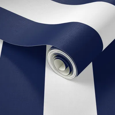 Spoonflower Peel And Stick Wallpaper Classic 3 Inch Wide Stripes Navy Blue White 2' X 12' Removable