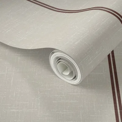 Spoonflower Peel And Stick Wallpaper Classic Beige Linen Pinstripes With Dark Brown Double Lines On Off White 2'