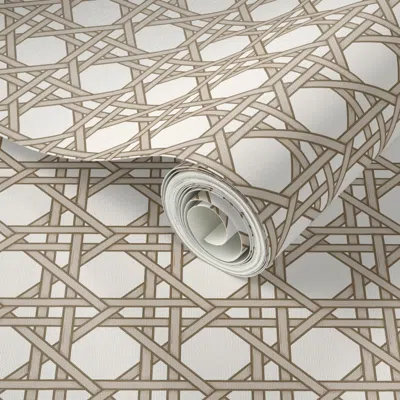 Spoonflower Peel And Stick Wallpaper Classic Cane Small Taupe Petite 2"  Removable In Brown