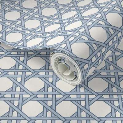 Spoonflower Peel And Stick Wallpaper Classic Cane Small True Blue Petite 2"  Removable
