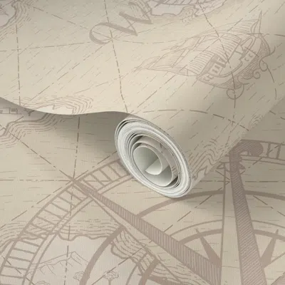 Spoonflower Peel And Stick Wallpaper Classic Fantasy Vintage Map Beige 200size 2' X 12' Removable
