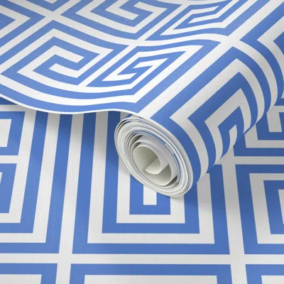 Spoonflower Peel And Stick Wallpaper Classic Greek Key Geometric Art Deco & Mediterranean - Cobalt Blue White M 