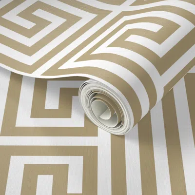 Spoonflower Peel And Stick Wallpaper Classic Greek Key Geometric Bold Art Deco & Mediterranean Gold - White Lg 2