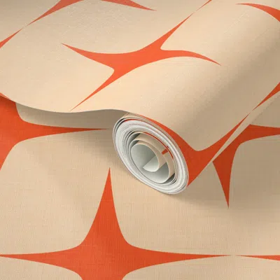 Spoonflower Peel And Stick Wallpaper Classic Mid Mod - Starburst Orange - Retro Vintage 2' X 12' Removable