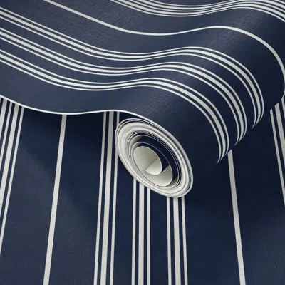Spoonflower Peel And Stick Wallpaper Classic Navy Stripes 2' X 12' Removable