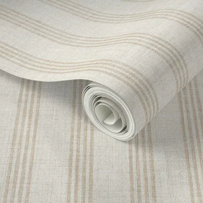 Spoonflower Peel And Stick Wallpaper Classic Warm Beige Grouped Stripes Cottagecore Inv - Linen Look S 2' X 12' 