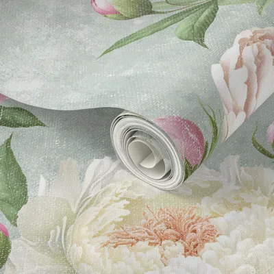 Spoonflower Peel And Stick Wallpaper Classic Watercolor Peony Home Decor. Vintage Pink Flowers 2' X 12' Removabl