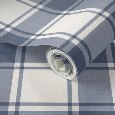 Spoonflower Peel And Stick Wallpaper Classic Windowpane Check Country Cottage Plaid Denim Blue Cream Off White  