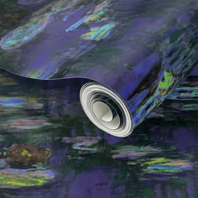 Spoonflower Peel And Stick Wallpaper Claude Monet Waterlilies At Night Large 2' X 12' Removable