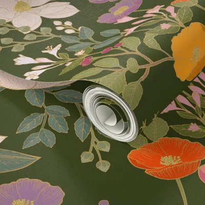 Spoonflower Peel And Stick Wallpaper Cloisonne Garden Greenery Large Scale 2' X 12' Removable