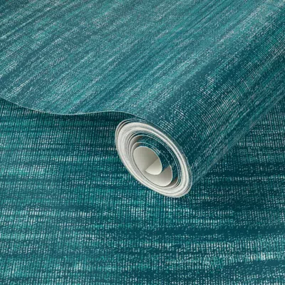 Spoonflower Peel And Stick Wallpaper Coarse Linen Texture- Teal Turquoise Scale Updated  Removable In Multi