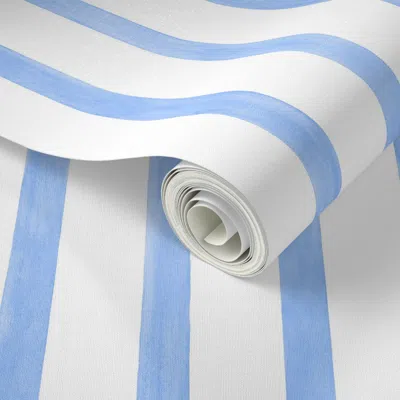 Spoonflower Peel And Stick Wallpaper Coastal Blue Thin Vertical Stripes - Large - Watercolor Cornflower Beach 2'