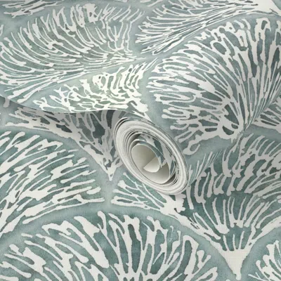 Spoonflower Peel And Stick Wallpaper Coastal Chic Abstract Sea Inspired Fan Pattern Medium Scale Scallop 2' X 12