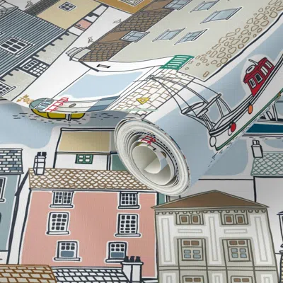 Spoonflower Peel And Stick Wallpaper Coastal Cottages Sea Mist Mix 2' X 12' Removable