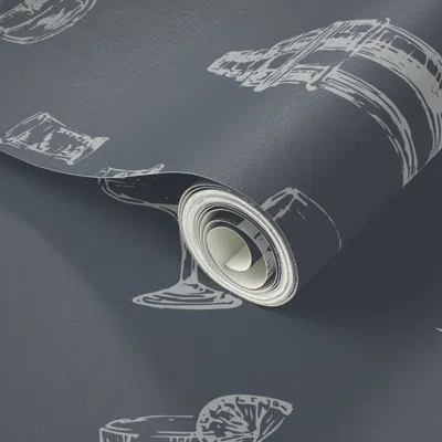 Spoonflower Peel And Stick Wallpaper Cocktail Canvas - Alcohol Beverages In Charcoal Black Backdrop 2' X 12' Rem