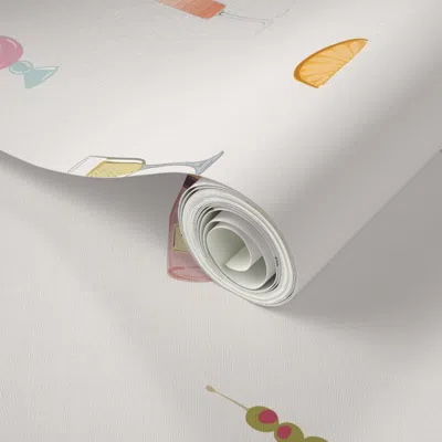 Spoonflower Peel And Stick Wallpaper Cocktail Party Drinks - Alcoholic Bar - Cream 2' X 12' Removable