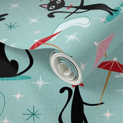Spoonflower Peel And Stick Wallpaper Cocktail Umbrella Cats 2' X 12' Removable