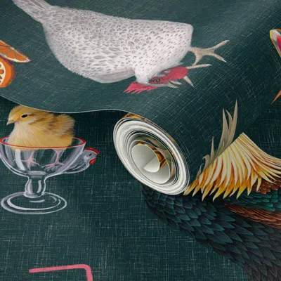 Spoonflower Peel And Stick Wallpaper Cocktails With Chicken Drinking With Chicken 2' X 12' Removable In Green