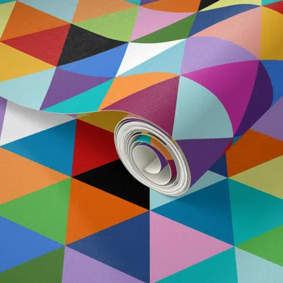 Spoonflower Peel And Stick Wallpaper Colorful Geometric Triangle Cheater Quilt Pattern 2' X 12' Removable