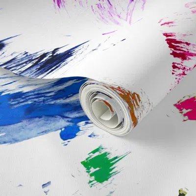 Spoonflower Peel And Stick Wallpaper Colorful Paint Brush Strokes Painting Splatter Blue Yellow Pink Orange 2' X In Multi