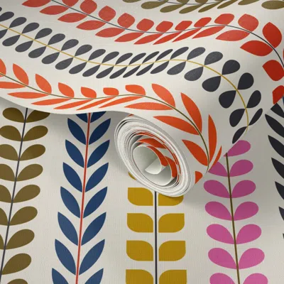 Spoonflower Peel And Stick Wallpaper Colorful Scandi Vines 2' X 12' Removable