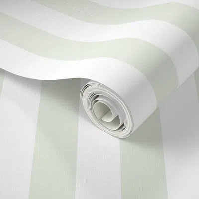 Spoonflower Peel And Stick Wallpaper Colossal Stripe Faded Basil Vertical 2' X 12' Removable In Multi
