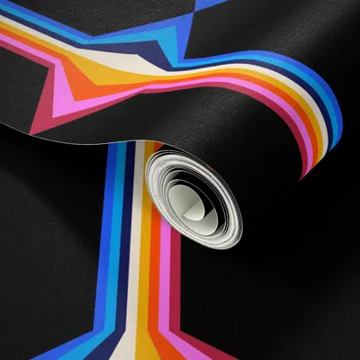 Spoonflower Peel And Stick Wallpaper Colourful Columns-mirror Image-vertical- Black -multicolour-small  Removabl