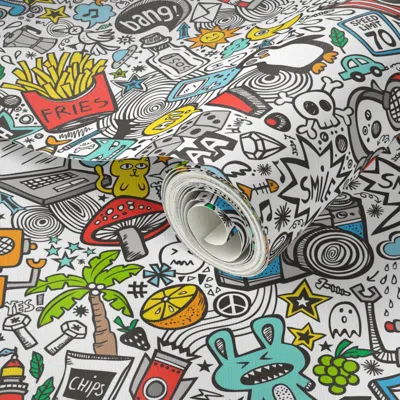 Spoonflower Peel And Stick Wallpaper Comic Pop Art Doodle Color Juice Instead Of Beer  Removable In Multi