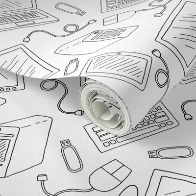 Spoonflower Peel And Stick Wallpaper Computer Technology In Black And White  Removable
