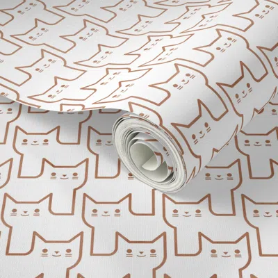 Spoonflower Peel And Stick Wallpaper Continuous Line Cats Large Geometric Minimalist Cat Sienna On White 2' X 12