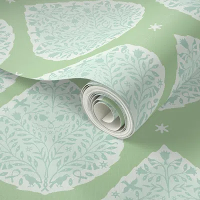 Spoonflower Peel And Stick Wallpaper Conway Green Paisley 2' X 12' Removable