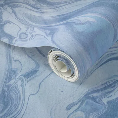 Spoonflower Peel And Stick Wallpaper Cool Blue Marbling Number 1 - Large Scale 2' X 12' Removable In Multi