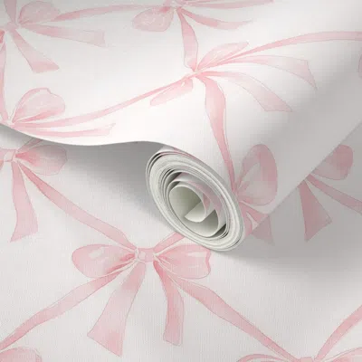 Spoonflower Peel And Stick Wallpaper Coquette Aesthetic Pastel Preppy Pink Bows Balletcore Shabby Chic 2' X 12' 