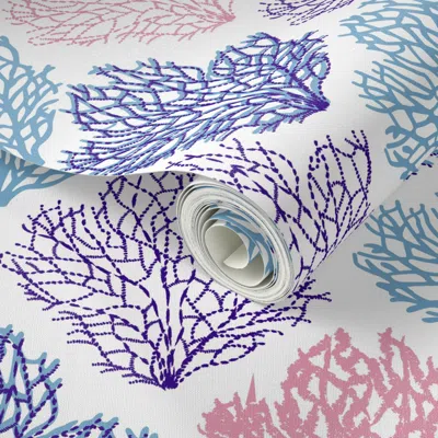 Spoonflower Peel And Stick Wallpaper Coral Reef Blue And Coral 2' X 12' Removable