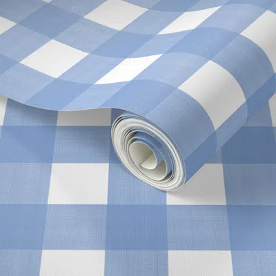 Spoonflower Peel And Stick Wallpaper Cornflower Blue On White Cross Hatch Plaid 2' X 12' Removable