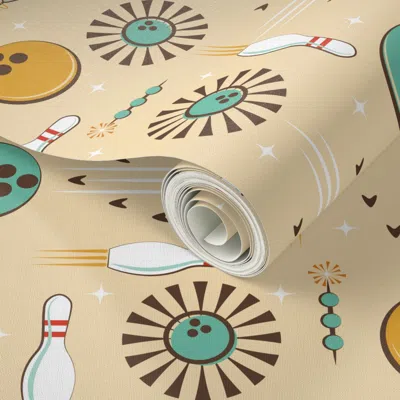 Spoonflower Peel And Stick Wallpaper Cosmic Bowling Adventure-retro-mid Mod-atomic-space-sand Turquoise-medium 2