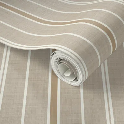 Spoonflower Peel And Stick Wallpaper Cottagecore Taupe And Cream Irregular Stripe Linen Look 2' X 12' Removable In Neutral