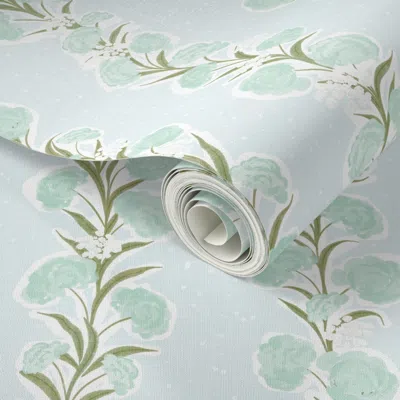 Spoonflower Peel And Stick Wallpaper Cottagecore Vines In Blue Aqua Medium - Bathroom Walls - Hallway Walls  Rem In Green