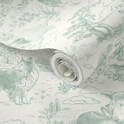 Spoonflower Peel And Stick Wallpaper Country Dogs Toile Medium Pine 2' X 12' Removable