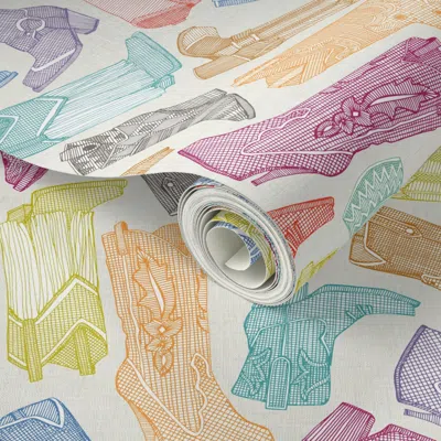 Spoonflower Peel And Stick Wallpaper Country Girl Boots 2' X 12' Removable