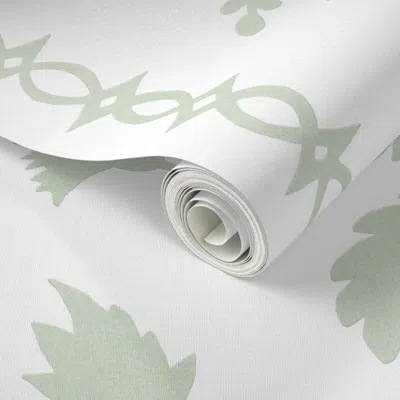 Spoonflower Peel And Stick Wallpaper Courtney Block Print Quiet Green On White Copy 2' X 12' Removable In Gray