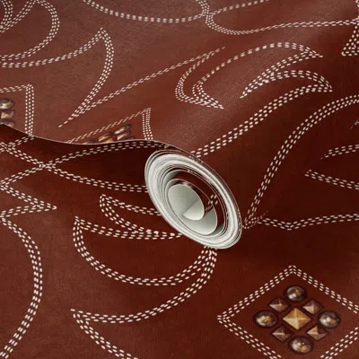 Spoonflower Peel And Stick Wallpaper Cowboy Stitches And Tacks On Leather (rich Red) 2' X 12' Removable