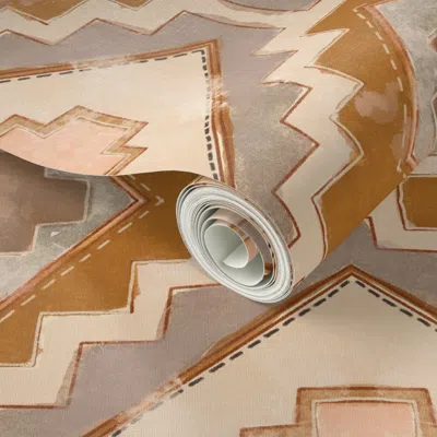 Spoonflower Peel And Stick Wallpaper Cowgirl Geometric Southwest Western Style Design In Clay And Blush 2' X 12'