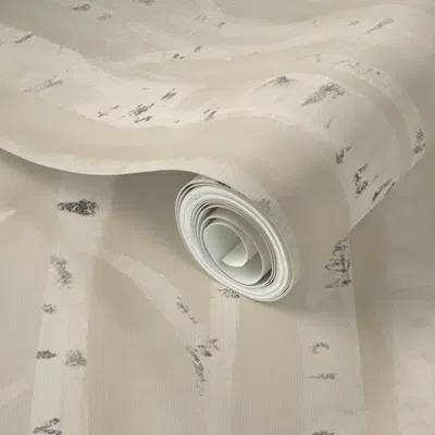 Spoonflower Peel And Stick Wallpaper Cozy Birch Trees Minimalistic Japandi Botanical Monochrome Warm Beige Khaki